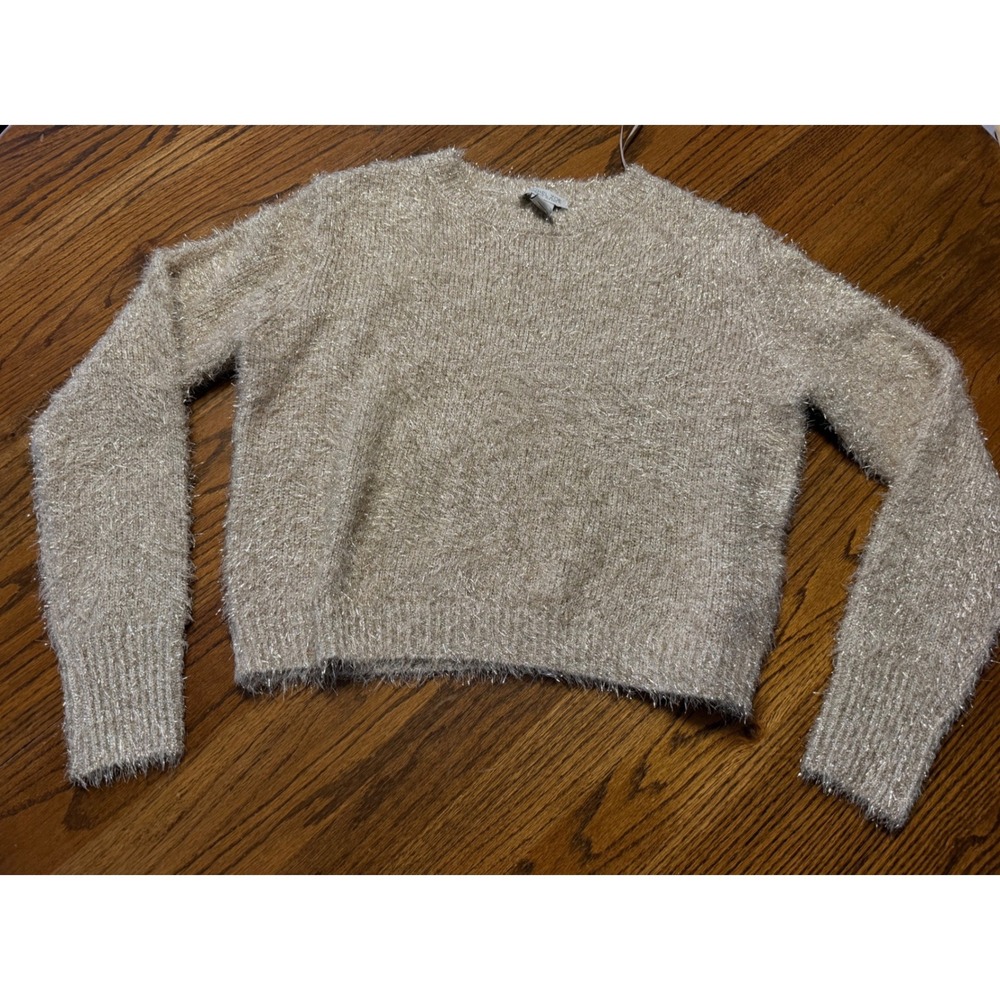 Rachel Zoe Gold Metallic Eyelash Knit Sweater Womens Medium Shimmer Pullover